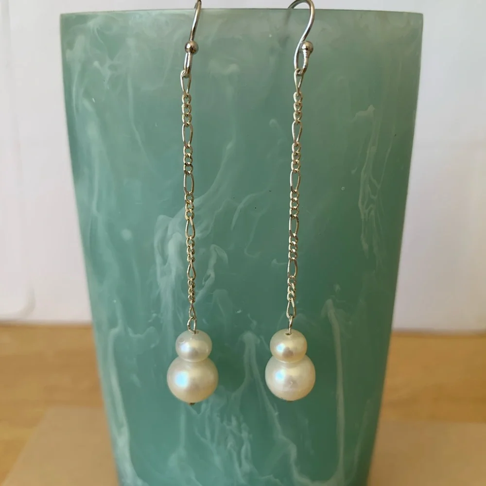 Handmade authentic fresh water pearl drop earrings - Picture 1 of 4